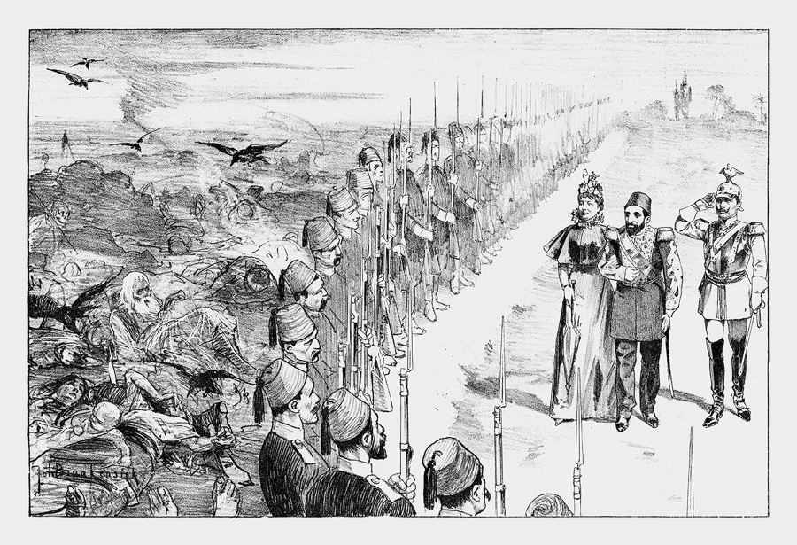 De ontvangst van H.H. M.M. den Keizer en de Keizerin van Duitsland door den Sultan