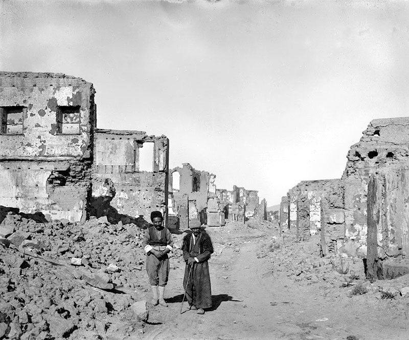 De vernielde Armeense wijk in de stad Van